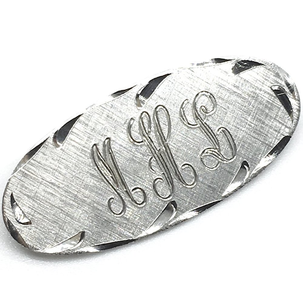 Mens Monogram Lapel Pin / Brooch Initial MHL Oval Design - Sterling Silver
